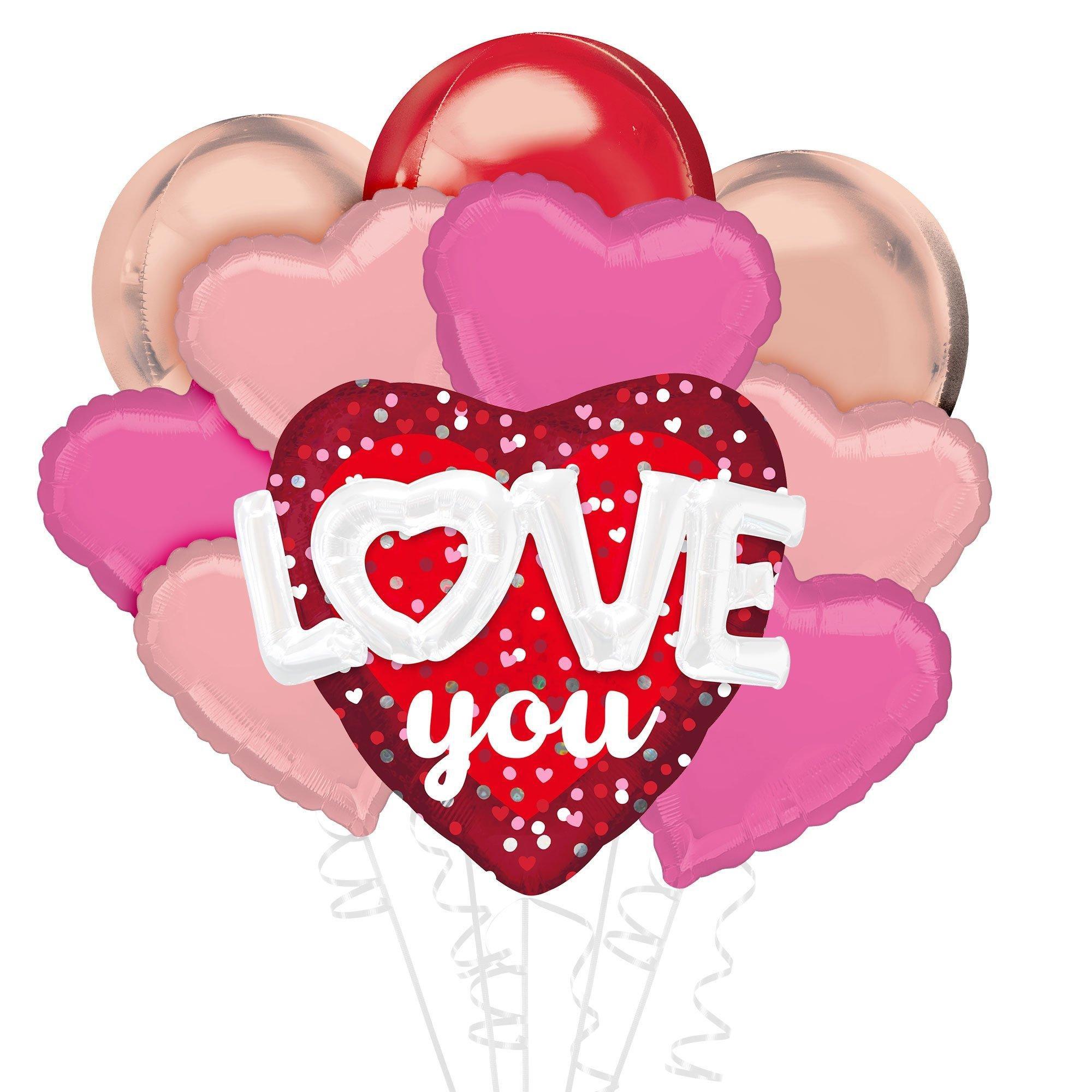 Premium Hearts & Dots Valentine's Day Foil Balloon Bouquet, 10pc